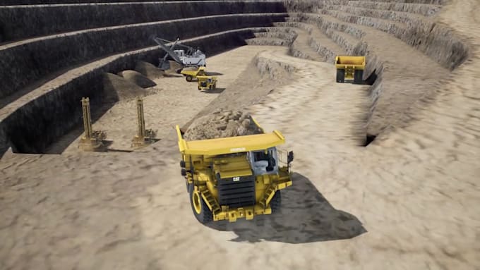 do 3d industrial animation mining rock grinding crushing plant heavy machinery
