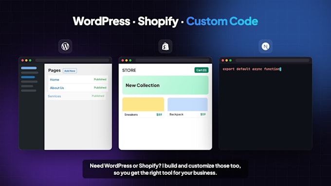 build a custom web app in nextjs, react, wordpress, shopify