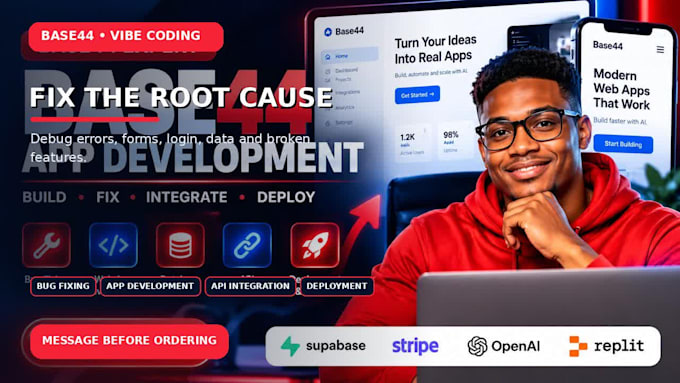 fix base44 bugs, debug workflows and repair app errors