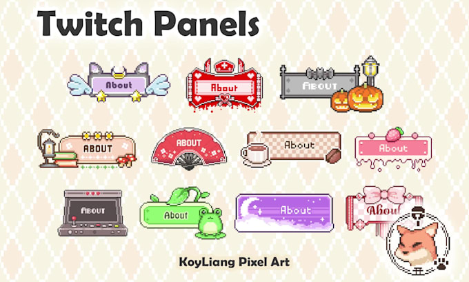 create twitch panels in cute pixel art style