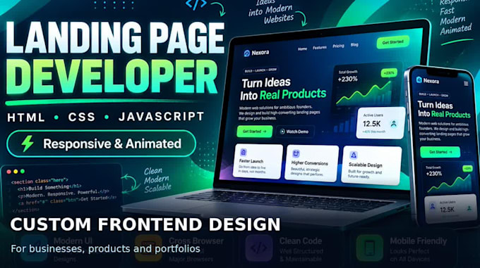 build a modern responsive landing page with HTML CSS javascript