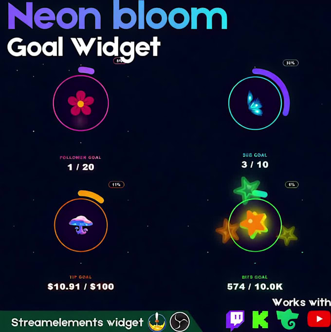 custom goal widgets for twitch, kick and youtube streams