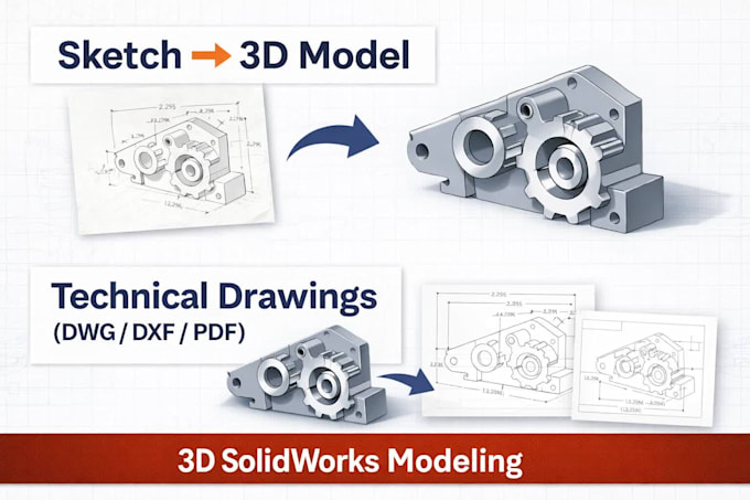 Convert your hand sketch into 2d cad drawing or 3d solidworks model by ...