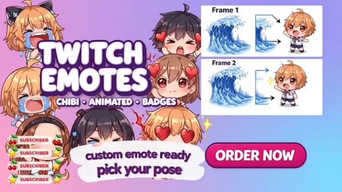 draw twitch emotes, chibi emotes, animated emotes and badges