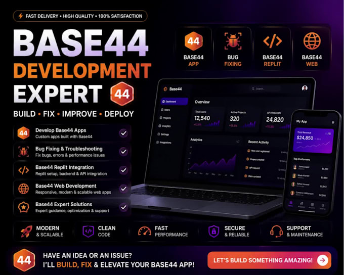 develop base44 bug fixing base44 replit base44 app base44 expert base44 web