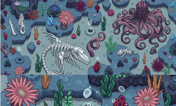 create 2d top down pixel art tilemaps, rpg tilesets, background and environment