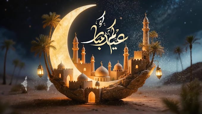 create a 3d eid mubarak video animation