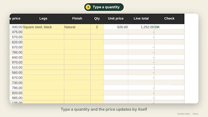 create a custom excel order form with dropdowns and auto prices