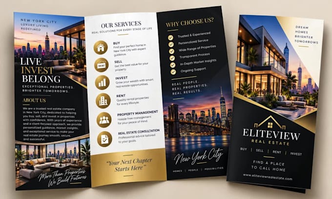 design bifold, trifold brochure company or business marketing brochure, catalog
