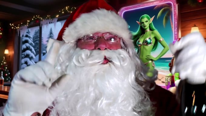 record a funny video message as drunk bad santa claus