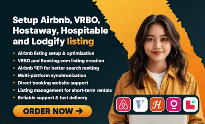 setup airbnb, vrbo, hostaway, hospitable and lodgify listing
