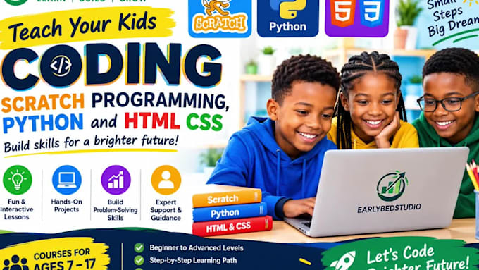 teach your kids coding scratch programming, python and HTML CSS
