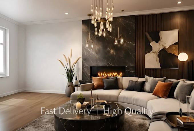 create realistic modern interior design and 3d room render