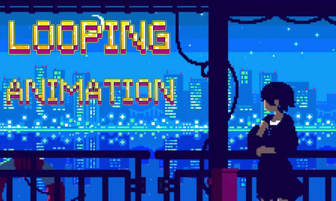 do 2d retro 8bit 16bit pixel art character lofi loop animation, animated gif