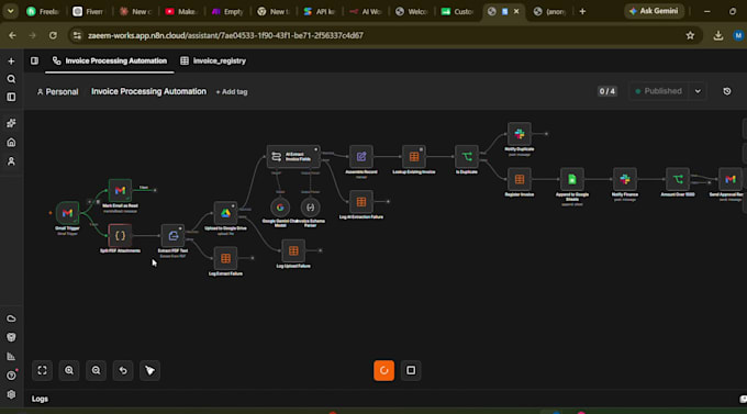 build a custom n8n workflow to automate invoice extraction and approval