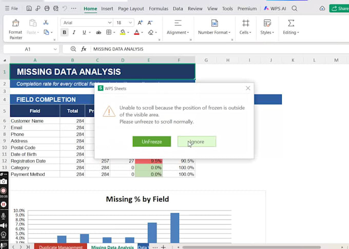 clean excel data, remove duplicates and fix missing values