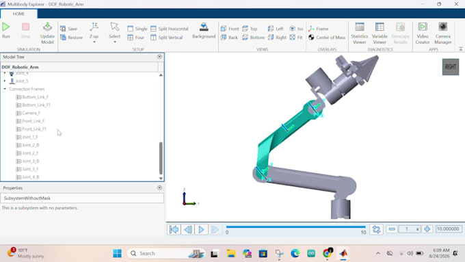 create ros2, pid and urdf robot arm simulation in matlab