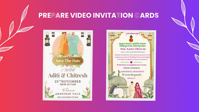 create a luxury animated wedding invitation video and card