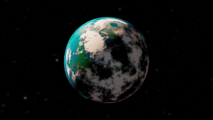 create a cinematic 3d planet with animated clouds