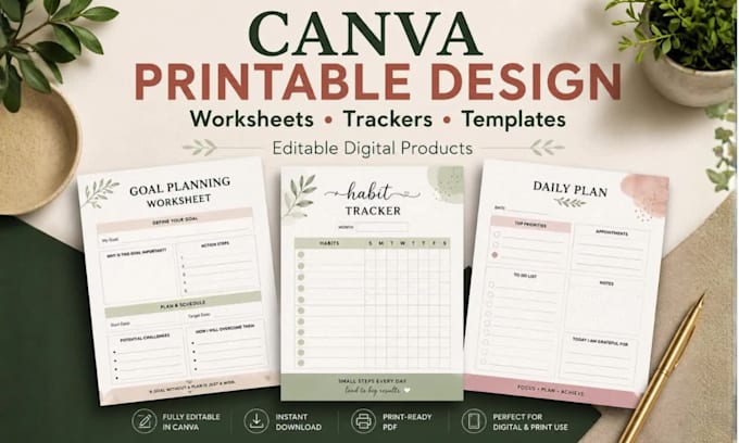 design editable canva printables and digital products for etsy