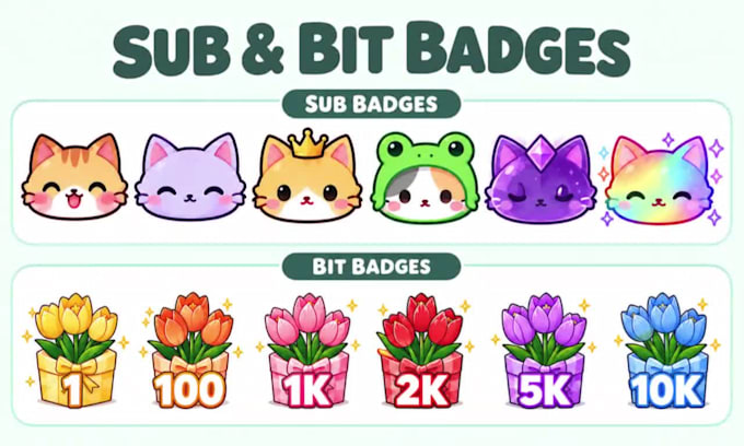 design custom twitch emotes, sub badges, bit badges and channel points