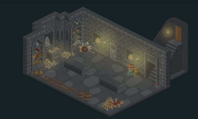 16bit isometric pixel art rooms, game backgrounds, pixel tilesets, sprite sheets