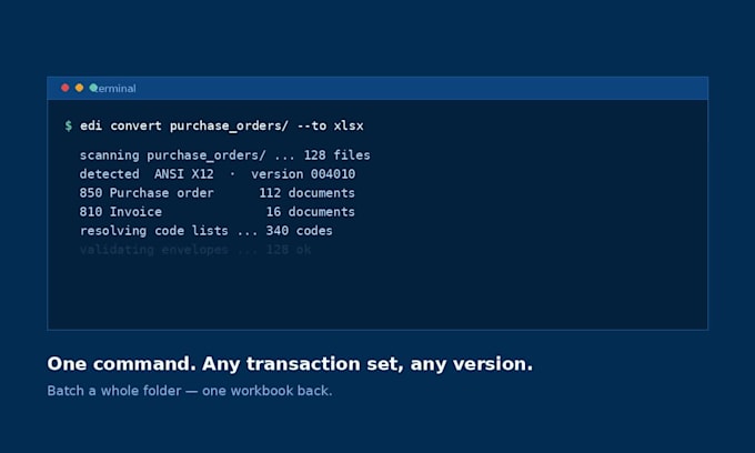 convert edi x12 files to excel, CSV or json with a validation report