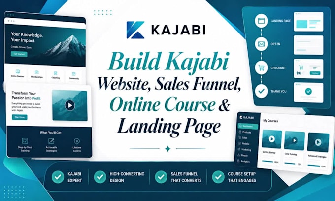 build kajabi website salefunnel online course landingpage
