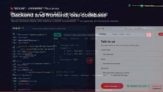 your laravel developer for backend api, web pages and frontend