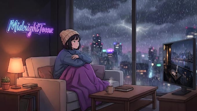 design cozy lofi loop animation and lofi hip hop background