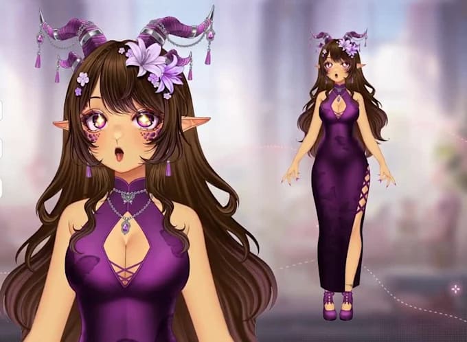 draw 2d vtuber model, live2d model, anime live 2d rig, streaming 3d vtuber model
