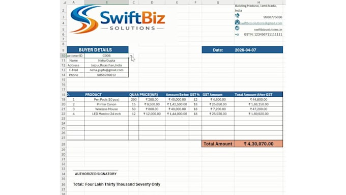 create automated excel invoice template