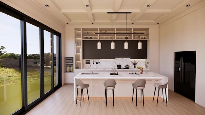photo realistic modern 3d kitchen design with enscape