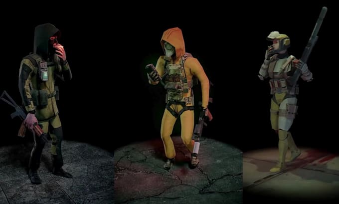 create retro ps1 psx lowpoly character model and loop animation