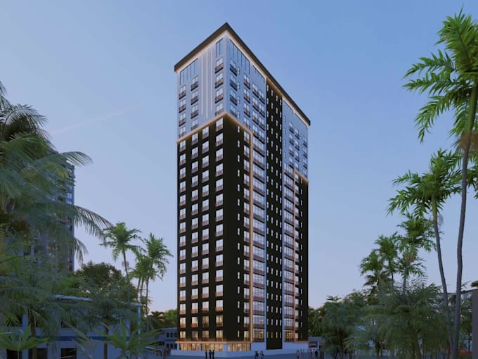 do exterior design for building with 3d visualization