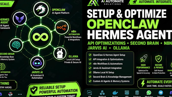 setup openclaw hermes agent api optimizations second brain n8n jarvis ai ollama