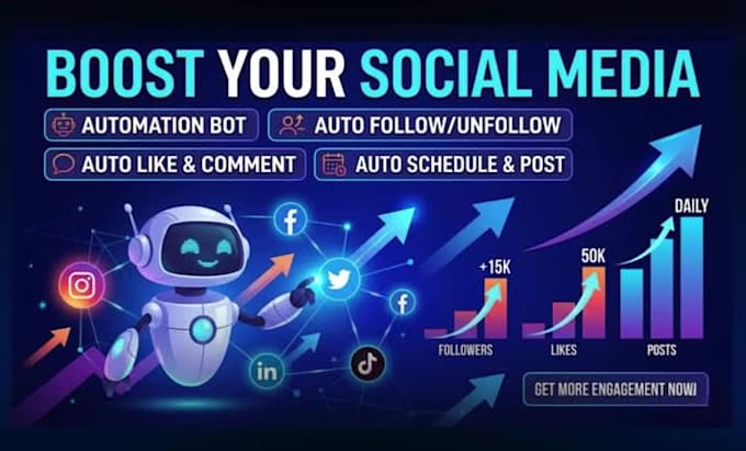 boost your social media with automation bot, auto follow, auto like, auto post