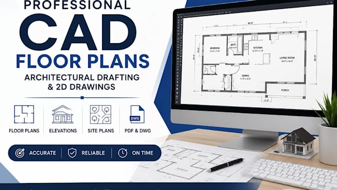 create professional cad floor plans, architectural drafting and 2d drawings fast