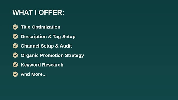 do youtube SEO, keyword research, niche research and channel optimization