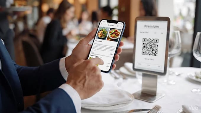 design a modern hotel and coffee shop menu with qr code