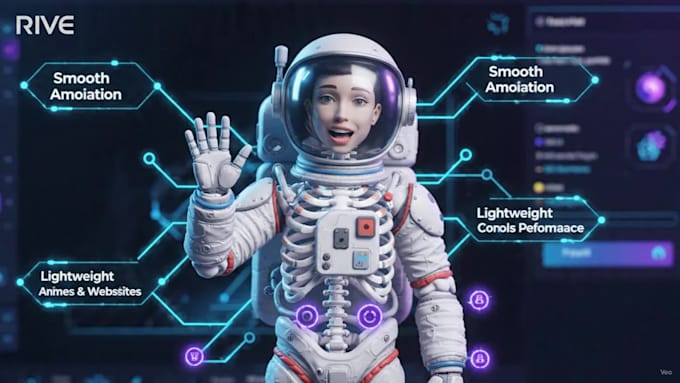create rive character animation and interactive rig for apps, website and games