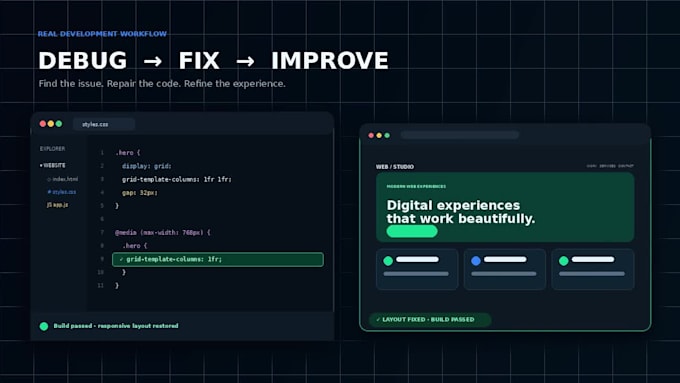 build, fix and debug responsive HTML CSS javascript websites