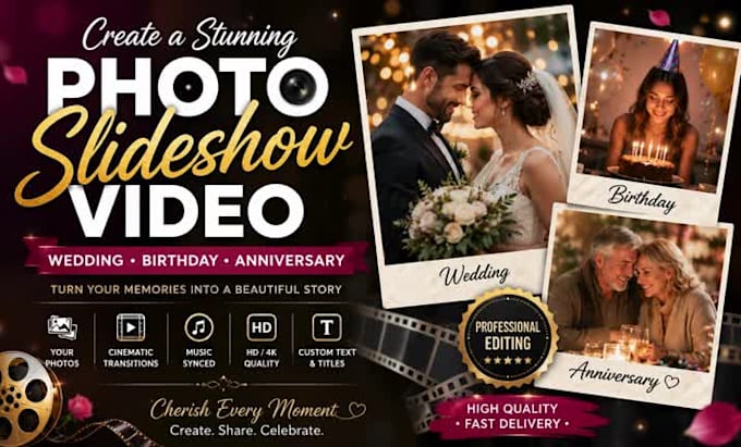 create photo slideshow video for wedding, birthday, anniversary