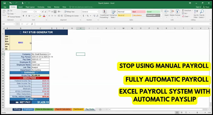 build automated excel payroll and payslip for small business