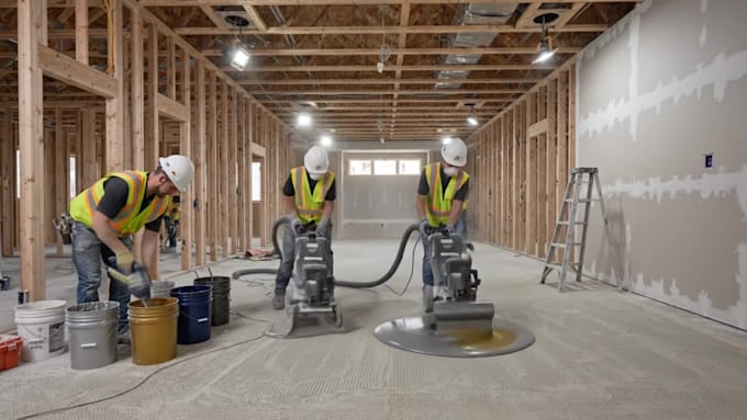 timelapse video for constructions kitchen remodeling epoxy flooring timelapse ai
