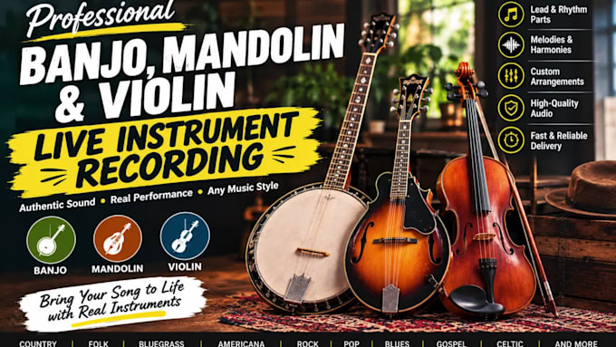 record banjo, mandolin and violin for your track