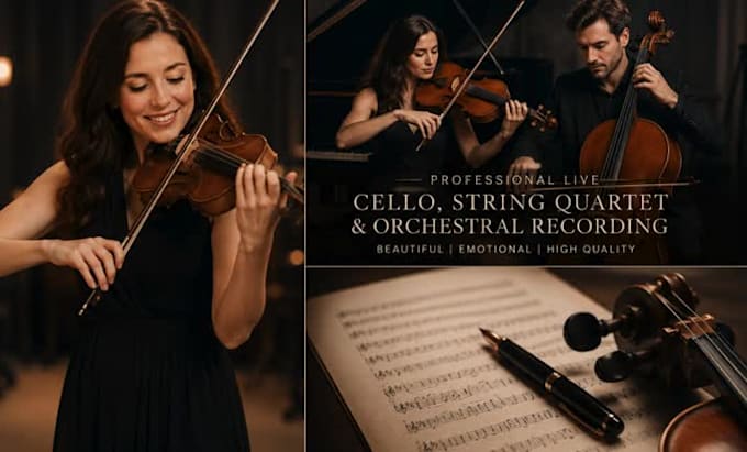 record live cello, string quartet and orchestral strings, no score required