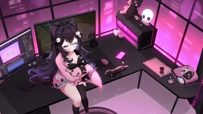 design live 2d vtuber character, live 2d vtuber model, stream overlay background