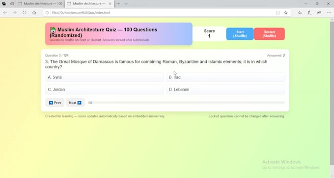 create a custom HTML5 quiz game with scoring, timer and interactive UI