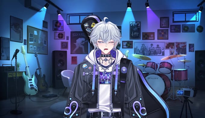 design stream overlay, twitch vtuber background, live 2d vtuber model, rigging